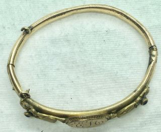 Vintage Victorian Era Engraved “EM” Gold Filled Bangle Bracelet 41mm 3