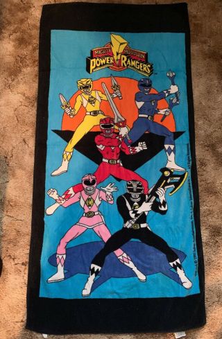Vintage 1993 Mighty Morphin Power Rangers Black Bath Beach Towel Saban