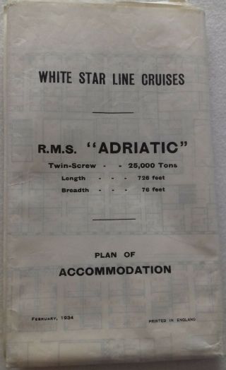 Large Size Illustrated Accommodation Plan For White Star Liner Rms Adriatic 1934