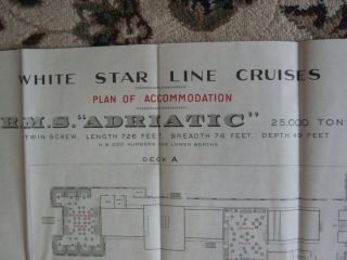 Scarce ' Plan of Accommodation ' - ' RMS Adriatic ' 1934 - White Star Line 2