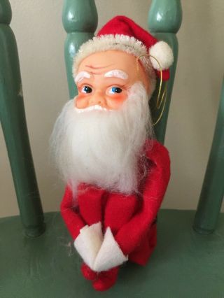 Vintage Japan Santa Claus Knee Hugger Felt Elf Christmas Ornament 6” Sitting