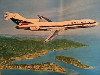 Vintage Delta Airlines Boeing 727 Jetliner Aircraft Poster Print