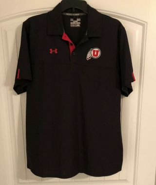 Under Armour Utah Utes Football Polo Shirt Heat Gear Black Mens Size Medium B