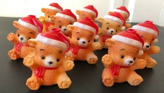 10 Vintage Blow Mold Hard Plastic Christmas Santa Teddy Bear Light Covers 3 "