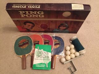 Vintage Parker Brothers Ping Pong Set Table Tennis 4 Paddles Net & Balls Kit