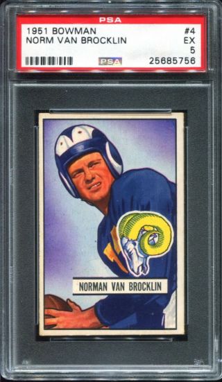 1951 Bowman 4 Norman Van Brocklin Psa 5 Ex Los Angeles Rams