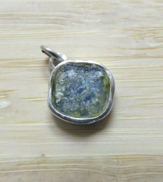 Vtg Sterling Silver Authentic Ancient Roman Glass Bracelet Charm Pendant Israel
