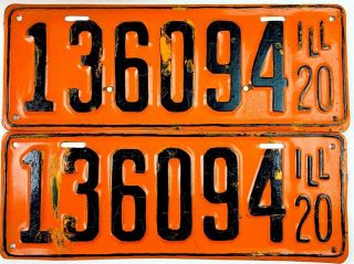 Illinois 1920 Pair License Plates Antique Car Tag Set Repainted Man Cave Gift
