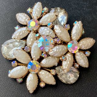 Unsigned Beau Jewels Vintage Baroque Pearl Ab Rhinestone Flower Brooch Pin 950
