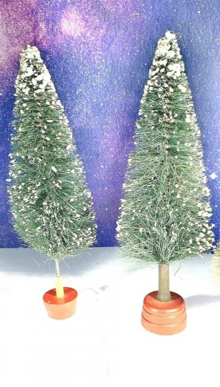Vintage Snow Flocked Bottle Brush Christmas Trees 11” Tall