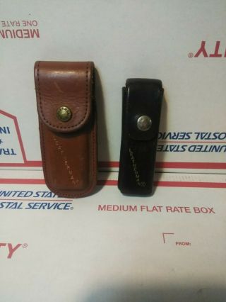 2 Vtg Leatherman Brown Leather Belt Sheath Holder Case For Multi - Tool