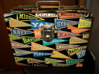 Vintage Tin - Old Key Lock File Box W/colorful College Flags