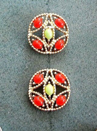 " Acapulco " Orange & Green Clip Earrings - Sarah Coventry Jewelry - Sara Cov Vtg