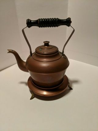Vintage Copper Tea Pot w/ Stand 2