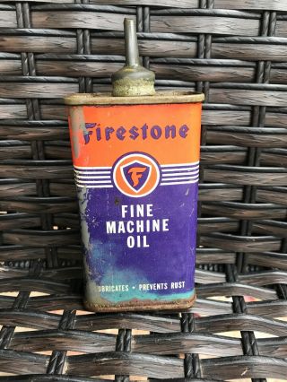Vintage Firestone Fine Machine Oil Lead Top Oiler Can