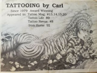 Vintage 80s Tattoo Pennsylvania Photo Business Card Tattooing Carl Monk 3.  5x5