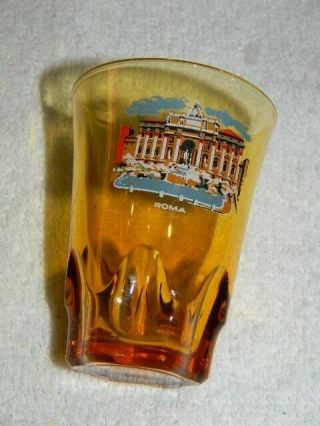 Roma - Rome Italy Souvenir Shotglass - Vintage - Yellow Colored Glass,  Design On Front