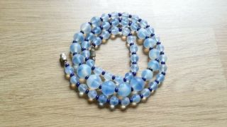 Czech Vintage Art Deco Blue Vaseline Glass Bead Necklace