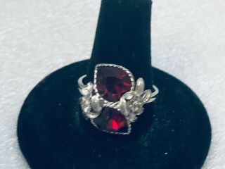 Vtg.  Sarah Coventry " Love Story " Ruby Red Rhinestone July Adjustable Ring