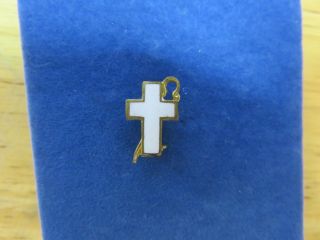 Masonic Mason White Shrine Jerusalem Cross Staff Lapel Pin Tie Tac Vtg