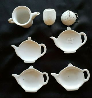 Vintage Hic Japan White Porcelain Tea Ball Infuser Strainer & Holder 4 Trays