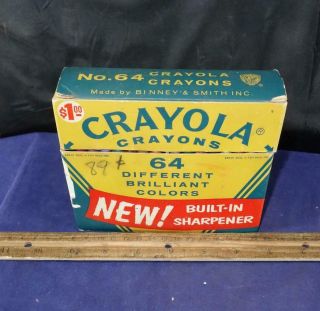 Vintage Crayola Crayons Box Of Originally 64 W/ Sharpener Box