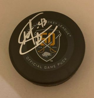 Martin Biron Signed Buffalo Sabres 50th Anniversary Game Puck Autographed