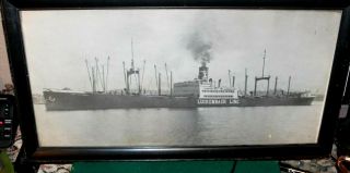 Vintage Luckenbach Ocean Freighter Ship Old Picture & Frame & Glass 11 " X 22 "
