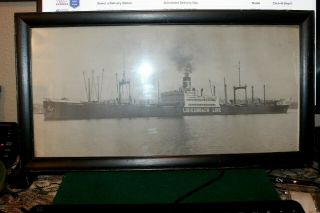 Vintage Luckenbach Ocean Freighter Ship Old Picture & Frame & Glass 11 