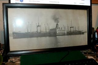Vintage Luckenbach Ocean Freighter Ship Old Picture & Frame & Glass 11 