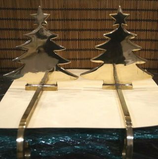 Set Of 2 Vintage Solid Brass Christmas Tree Long Arm Stocking Hanger Holders