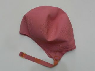 Vintage Pink Rubber Swim Bathing Cap Chin Strap Kleinerts Bag