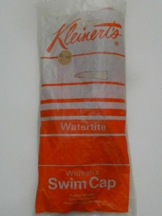 vintage Pink Rubber Swim Bathing Cap Chin Strap Kleinerts Bag 3