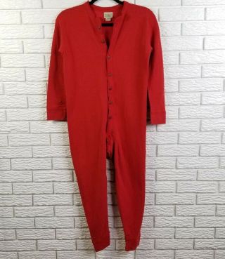 Vtg Ll Bean Womens Union Suit Long Johns S/m Red Wool Blend