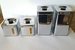 Vintage Lincoln Beautyware Mid Century Modern Chrome Canister Set Of 4