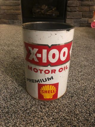 Vintage Shell X 100 5 Quart Premium Auto Car Truck Motor Oil Can Tin