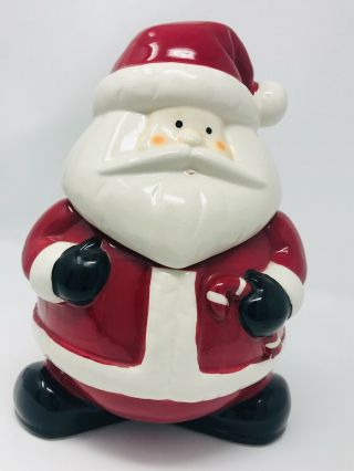 Vintage Santa Claus Cookie Jar Rosey Cheeks Candy Cane Red And White