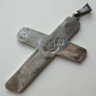 Vintage Taxco Mexican Sterling Silver Abalone Cross Necklace Pendant 3