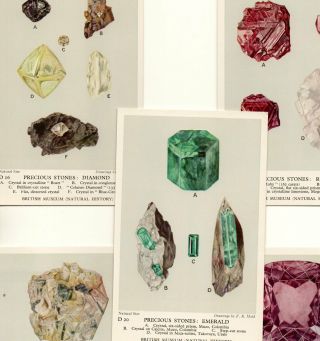 Vintage British Museum Postcards: Set Of 5 - Precious Stones Set D3