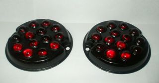 2 Vintage Red Glass Cats Eye Reflectors 4 1/2 " Dia.  Anthes Force Oiler Co.  - Nos
