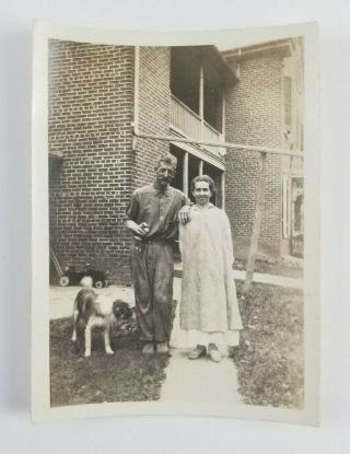 Vintage Photograph Man And Woman Outside With Dog Snapshot