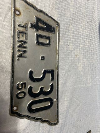 Vintage 1950 Tennessee State Shaped License Plate