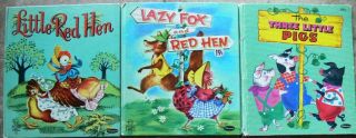 3 Vintage Whitman Tell - A - Tale Books Little Red Hen,  Three Little Pigs,  Lazy Fox