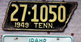 1949 Yellow On Black Tennessee State Shaped License Plate 27 Hamblen County