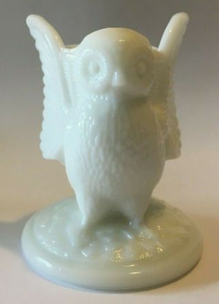 Vintage Westmoreland White Milk Glass Owl Toothpick Holder