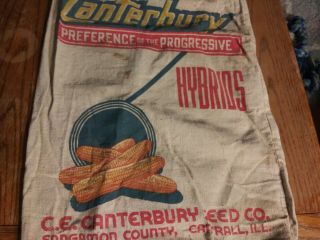 1950s Vintage Canterbury Seed Hybrid Corn Bag Sack Old Farm Sign Sangamon Il Cow