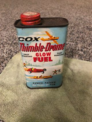 Vintage Cox Thimble Drome Glow Fuel Advertising Auto Airplane Half Pint Tin Can