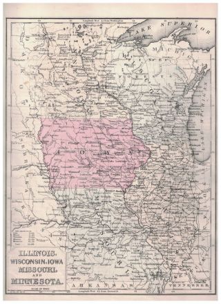 1879 Map Of Illinois Wisconsin Iowa Missouri And Minnesota