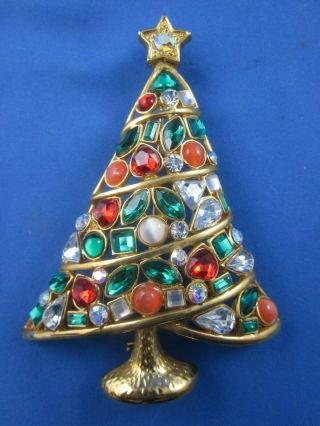 Large Vintage Christmas Tree Pin Sparkling Settings