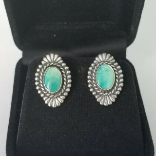Vintage Navajo Fred Harvey Sterling Silver Turquoise Screw Back Earrings